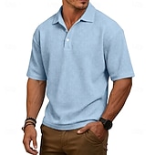 baratos Polo Clássico Masculino-Homens Camisas Polo Waffle Textura Casual Rua Lapela Manga Curta Básico Moderno Tecido Leve Botões Verão Primavera Ajuste Largo Azul Preto Branco Verde Claro Vinho Azul Marinha Camisas Polo Waffle