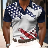 baratos Patriótico 250 Polos-4 de julho de 2026 250º Homens American US Flag Pólo Manga Curta Camisas polo Camisas de colarinho Casual Ao ar livre Roupa Diária Impressão 3D Verão Azul Branco Azul Escuro