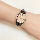 cheap Quartz Watches-Women's Vintage Watch Retro Elegant Gold Tonneau Case Quartz Wristwatch with Brown Leather Strap Roman Numeral Small Face Dress Watch for Ladies Girls Gift