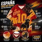 ieftine Tricouri sport și de sală-Cupa de fotbal 2026 Bărbați Grafic numeric Spania Tricou Tricouri din jerseu Manșon scurt Tricou Tipărire 3D În V Cămașă Sport Stil de strada Sport exterior Ziua meciului Fotbal Roșu 4 Roșu 3 Roșu 5