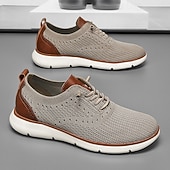 cheap Casual Lace-Up Shoes-Men's Taupe Knit Lace-Up Casual Sneakers Breathable Lightweight Walking Shoes Soft Comfort Footwear for Daily Wear, Travel, Commuting and Weekend Leisure