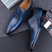 economico Scarpe Eleganti Classiche-Scarpe eleganti da uomo blu con texture effetto pelle di serpente, scarpe formali Oxford di lusso con lacci, ideali per matrimoni, affari, banchetti e occasioni speciali.