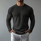 baratos Camisetas de Algodão e Linho-Homens Camiseta de linho Manga Longa Gola Redonda Primavera Verão Verão Primavera Côr Sólida Tecido Vintage Boêmio Casual Transparente Borda Crua Casual Férias Rua Preto Branco Azul Claro Top Tee