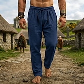abordables Fondos-Medieval Renacimiento Pantalones Vikingo Tejido con 95% de mezcla de lino Plano Disfraz Hombre Víspera de Todos los Santos Carnaval Rendimiento LARP Feria Ren Adulto Pantalones