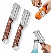 baratos Utensílios para cozinhar e guardar Fruta &amp; Vegetais-2 Pcs 3 in 1 Multifunctional Vegetable Peeler With Hanging Hole, Stainless Steel Bottle Opener and Grater with Plastic Handle, Kitchen Gadgets Tool for Potatoes Fruit Garlic Carrots