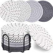 billiga Köksredskap och -apparater-8 st. bomullsvävda underlägg för drycker, absorberande underläggsset med hållare, värmebeständiga 210°F, 4,4 tums diameter, muggunderlägg för bordsskivor, soffbord, skrivbord, mjuka &amp;skyddande