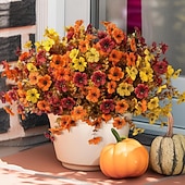  12 pachete de flori artificiale de toamnă, camouflage, pentru exterior, plante artificiale, decorațiuni de Halloween, mătase artificială rezistentă la UV, pentru Ziua Recunoștinței, care nu se decolorează, pentru ușa din față, verandă, terasă, curte, balc