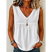  Femmes Chemise Couleur Unie Uni Bohème ancien Mode Sans manches Col en V Hauts Longs Occasionnel Bleu Blanche Jaune Été Printemps