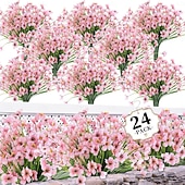 abordables Flores artificiales-24 paquetes de flores artificiales para exteriores resistentes a los rayos UV, flores de primavera para macetas de exterior, decoración para bodas, hogar, jardín, patio, porche (8 colores)