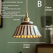 cheap Drum &amp; Cone Design-Vintage Hand-Painted Ceramic Pendant Light, Retro Porcelain E27 Hanging Lamp for Bedroom Bedside, Kitchen Restaurant Home Decoration