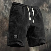 cheap Casual Shorts-Men's Waffle Shorts Summer Shorts Beach Shorts Casual Shorts Drawstring Elastic Waist Solid Color Comfort Knee Length Daily Outdoor Streetwear Vacation Fashion Black White Micro-elastic