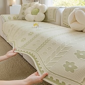 abordables Housse de canapé rafraîchissante-Tapis de canapé en soie glacée qui reste en place - housse rafraîchissante antidérapante pour les surfaces irrégulières &amp;Canapés d'angle - protection d'été monobloc pour meubles