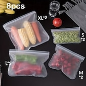abordables Ustensiles et gadgets de cuisine-Lot de 8 sacs de conservation en silicone réutilisables, à fermeture automatique, parfaits pour les fruits, les légumes, les sandwichs et la viande – la solution idéale pour organiser votre