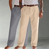 baratos Clássico-Homens Calças de linho Calças Calça verão Calças largas Calças de praia Bolsos Tecido Conforto Respirável Comprimento total Casual Diário Ao ar livre Moda Negócio Bege + preto Branco+Azul Marinho Sem