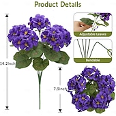  6 Bundles Artificial Geraniums Silk Artificial Flowers for Outdoor Indoor, Realistic UV Resistant Faux Geraniums, Fake Plants for Patio Porch Yard Garden Cemetery Home Table Centerpiece Decor