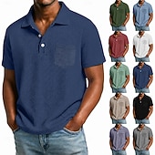 cheap Men's Classic Polo-Men's Golf Shirt Waffle Knit Polo Shirt Casual Business Classic Short Sleeve Fashion Modern Solid Color Plain Buttons Summer Spring All Seasons Regular Fit White Light Green Burgundy Navy Blue Dark
