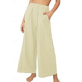 abordables pierna ancha y cintura alta-Mujer Algodón Perneras anchas Moda Ropa de calle Casual Longitud total Alta cintura Plano Bolsillo Cintura elástica Confortable Comodidad Suave Elástico Exterior Vacaciones Calle Azul Piscina