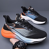 baratos Tênis de Corrida Masculinos-Tênis de corrida masculino preto e laranja - calçado esportivo leve e respirável - tênis esportivo com amortecimento para homens, ideal para corrida, treinos na academia, caminhada e atividades físicas ao ar livre.