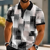 economico Polo geometrica da uomo-Per uomo Blocco di colori Geometrico Polo Manica Corta Magliette polo Camicie con Colletto Casual Athleisure Stampa 3D Bottoni Primavera &amp; Estate Blu Nero Rosso