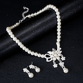 abordables Conjuntos de joyas-Juego de Joyas 2 Perla Perla Pendientes Collare Mujer Elegante Redondo Conjunto de joyas Para Fiesta Boda