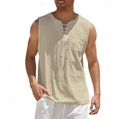baratos Tops de ginásio-Homens Malha Íntima Colete Camiseta Interior camisa sem manga Sem Manga Decote V Verão Primavera Tecido Moda Clássico Confortável Com Cordão Casual Ginásio Rua Preto Branco Azul Marinha Top Tee para