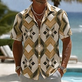 abordables Chemise vintage-Homme Géométrique Rhombe Chemise Chemise d'été Chemise Boutonnée Manche Courte ancien Quotidien Vacances à la Plage Été Printemps Col Rabattu Impression 3D Chemises boutonnées Bleu Jaune Rouge Orange