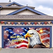 baratos 250º Aniversário-Capa decorativa para porta de garagem comemorativa do 250º aniversário - águia-careca patriótica e bandeira americana, banner para o 4 de julho - capa para porta de garagem para decoração da festa do Dia da Independência de 2026, 2,4 x 2,1 m
