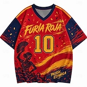 preiswerte Sport- und Fitness-T-Shirts-Fußball-Pokal 2026 Herren Zahlengrafik Spanien T Shirt Jersey Shirts Kurzarm T-Shirt 3D-Druck V Ausschnitt Hemd Sport Streetstyle Sport im Freien Spieltag American Football Rot 4 Rot 3 Rote Frühling