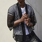 abordables Camisas informales elegantes para hombre-Hombre Camisa Camisa casual Camisa Jacquard Negro Manga Larga Plano Sin Cuello Casual Diario Malla Ropa Elegante Moda Moderno Casual