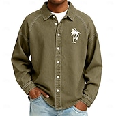 baratos Camisas casuais inteligentes masculinas-Camisa masculina Softfade™, camisa casual, lavagem ácida, tingida em preto, bordô, verde, azul claro, manga comprida, lisa, gola, casual, para uso diário, bolso frontal, vestuário, elegante, moda