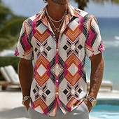 abordables Chemise vintage-Homme Géométrique Rhombe Chemise Chemise d'été Chemise Boutonnée Manche Courte ancien Quotidien Vacances à la Plage Été Printemps Col Rabattu Impression 3D Chemises boutonnées Bleu Jaune Rouge Orange