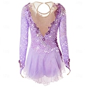 abordables Robes de Patinage Artistique-Robe de patinage artistique Femmes Fille Patinage Robe Tenues Violet Blanche Jaune Patchwork Spandex Maille Dentelle Haute Élasticité Compétition Tenue de Patinage cristal pailleté manche longue