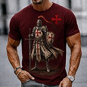  Homens Cavaleiros Templários Cruz Camiseta Manga Curta Camiseta Impressão 3D Gola Redonda Camisa Religioso Rua Dark Party Preto Vinho cáqui Todas as Estações Roupa S M L XL XXL XXXL