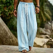 cheap Geometric Pants-Men's Geometric Striped Bohemian Trousers Pants Trousers Baggy Pants Mid Waist Ethnic Outdoor Vacation Dailywear Drawstring Elastic Waist Wide Leg Summer Spring 3D Print Blue White Brown
