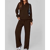 preiswerte Trainingsanzüge-Damen Pullover-Trainingsanzug-Sets 2-teiliger Trainingsanzug Lounge-Outfits  Kordelzug mit Tasche Einfarbig Sportbekleidungsset Herbst Dunkelgrau Schwarz Fitnessstudio Fitnesstraining Leger Winddicht