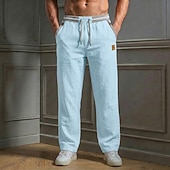 abordables Clásico-Hombre Pantalones de lino Pantalones Pantalones de verano Correa Cintura elástica Pierna recta Plano Comodidad Transpirable Longitud total Casual Diario Playa Vacaciones Moda Azul Piscina Caqui Rígido