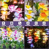 abordables Éclairages pour allées-Lot de 2 nouveaux poteaux solaires pour narcisses, émettant une lumière chaude avec un effet de dégradé de couleurs sur les pétales. Idéal pour décorer un jardin, une cour ou une pelouse.