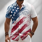 economico Modello di bandiera-Camicia hawaiana a maniche corte della bandiera americana patriottica del 250° anniversario degli uomini a bottone top estivo per le vacanze al mare