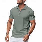  Homens Camisa de golfe Polos Piquê O negócio Casual gola pólo com nervuras Manga Curta Moda Básico Côr Sólida Botões Verão Primavera & Outono Normal Preto Branco Verde Claro Azul Marinho Cinzento