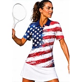  Amerika 250. évfordulója Női Amerikai / USA Zászló Sportpóló POLO trikó Teniszing Tenisz póló Rövid ujjú Virágos Gombok UPF50+ UV ellenálló Nagy rugalmasságú Nedvességelvezető Légáteresztő Röplabda