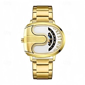 abordables Quartz Watches-Men's Luxury Gold Watch Creative Unique Design Rolling Disc Dial Futuristic Cyberpunk Style Stainless Steel Band Waterproof Fashion Cool Casual Wristwatch Gifts for Men