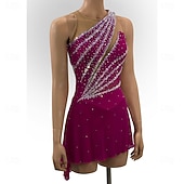 cheap Figure Skating Dresses-Figure Skating Dress Women's Ice Skating Dress Rose Red Patchwork Asymmetric Hem High Elasticity Training Competition Skating Wear Classic Crystal / Rhinestone Sleeveless Ice Skating Figure Skating