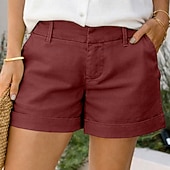 voordelige Bodems-Dames Katoenen linnen shorts Korte broek Zomer korte broeken Strandshorts Vakantie Modieus Basic Korte Medium Taille Effen Kleur Effen Zak Comfort Zacht Ademend Inelastisch Streetwear Strand