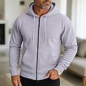 abordables sweats à capuche basiques pour hommes-Homme Sweat à capuche Sweat à capuche zippé intégral Rouge vin Noir bleu marine Gris Clair Gris foncé À capuche Uni Zip Up Occasionnel Quotidien Sport &amp; Loisir Streetwear Frais Vêtements de sport