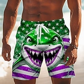  4 de julio de 2026, 250 aniversario Hombre Tiburón Bandera estadounidense Boxers de Natación Trajes de baño, bañadores cortos Pantalones de Surf Media cintura Patriótico Diario Festivos Bolsillos