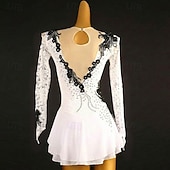 abordables Robes de Patinage Artistique-Robe de patinage artistique Femmes Fille Patinage Robe Tenues Violet Blanche Jaune Patchwork Spandex Maille Dentelle Haute Élasticité Compétition Tenue de Patinage cristal pailleté manche longue