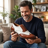 cheap Classic Dress Shoes-Men's Two-Tone Wingtip Oxford Dress Shoes, Brown &amp; White Brogue Leather Formal Shoes for Business Men, Wedding, Party, Banquet and Office Wear