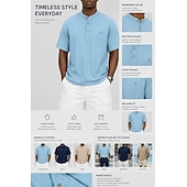 cheap Casual Henley Tee-Men's Tee Linen T-Shirt Short Sleeve Solid Color Plain Vacation Pocket Buttons Henley Casual Daily Outdoor Summer Spring &amp;  Fall Light Blue Navy Blue Khaki Henley T-Shirt