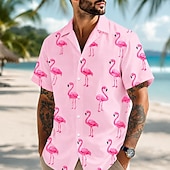 voordelige Vogels &amp; Dieren-Voor heren Flamingo Hawaiiaans overhemd Tropische shirts Aloha-shirt Korte mouw Hawaii Dagelijks Strandvakantie Zomer Lente Strijkijzer 3D-afdrukken Overhemden met knoopjes blauw Blozend Roze Groen