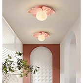 ieftine Montaj Plafon-Lampă de tavan semi-încastrată, corp de iluminat modern pentru hol, cu floare verde din rășină, bec inclus, lumini 3D cu lună pentru insulă de bucătărie, dormitor, living, verandă, coridor